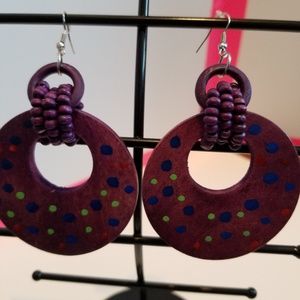 Purple Wooden Hoop Earrings